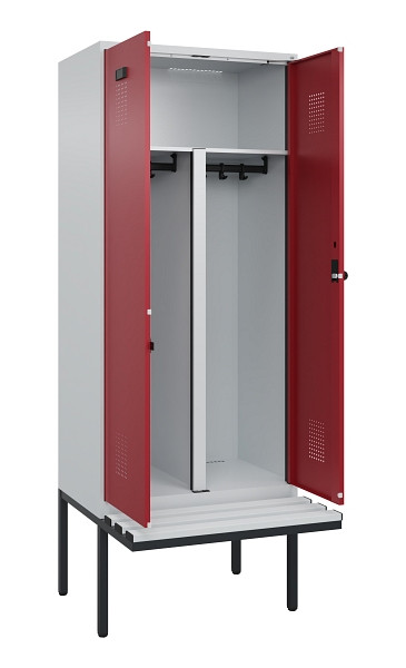 C+P PSA Doppel-Spind Evolo PLUS, Bank, 2 Abteile, 2120x800x815mm, 7035/3003, Drehriegel, Material Sitzfläche Kunststoff, 0490427-22P S10058