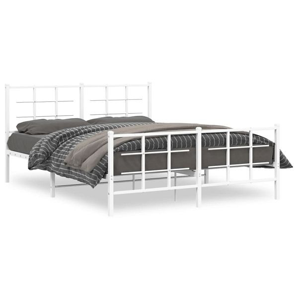 vidaXL Bettgestell mit Kopf- und Fußteil Metall Weiß 150x200 cm, 355630