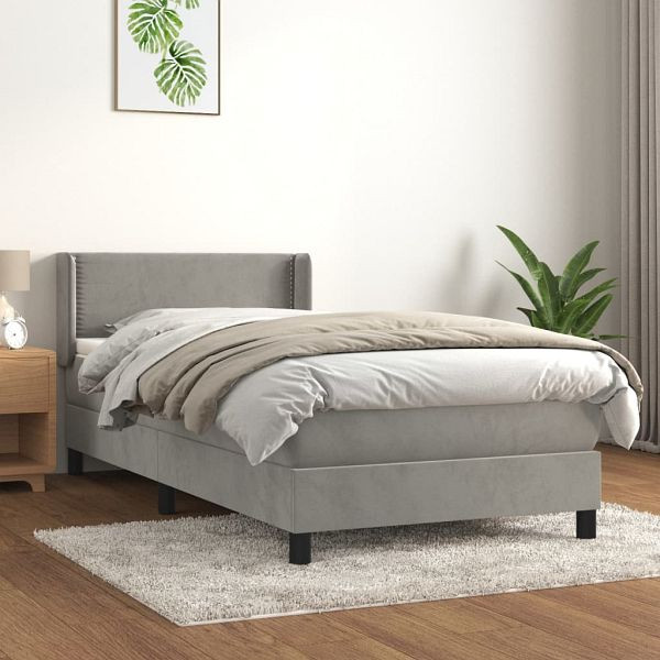 vidaXL Boxspringbett mit Matratze Hellgrau 100x200 cm Samt, 3130883