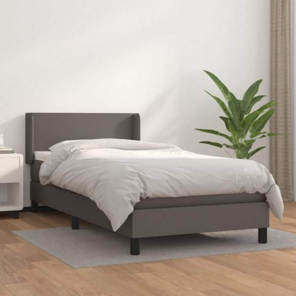 vidaXL Boxspringbett mit Matratze Grau 100x200 cm Kunstleder, 3130647