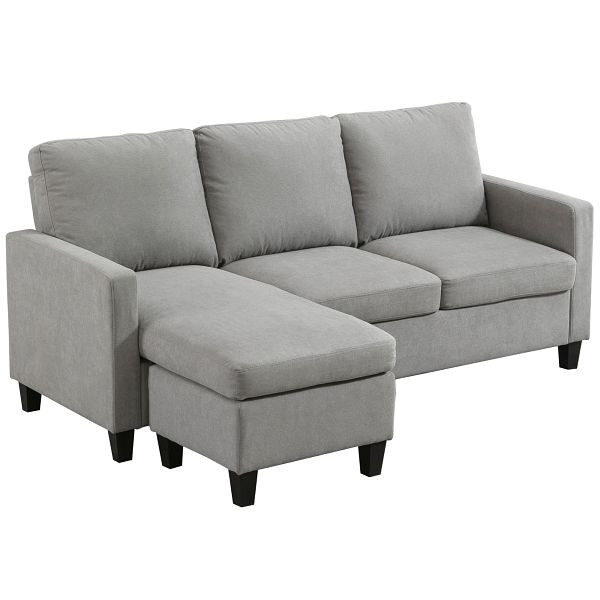 HOMCOM Ecksofa, 3-Sitzer-Sofa mit Kissen, Eckcouch, L-Form Couch, Stoffbezug, Grau, 833-944GY
