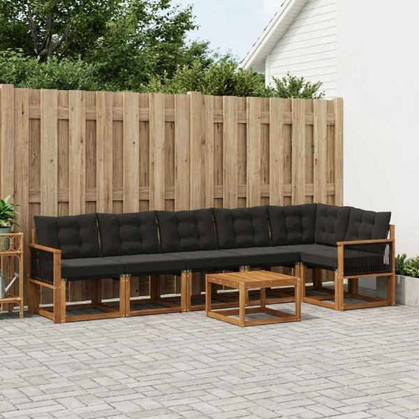 vidaXL Outdoor-Sofagarnitur mit Kissen 7-teilig Natürlich und Schwarz, 3382000