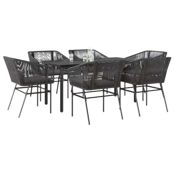 vidaXL 7-teilig Garten-Essgruppe mit Kissen Schwarz Poly Rattan Glas, 3334615