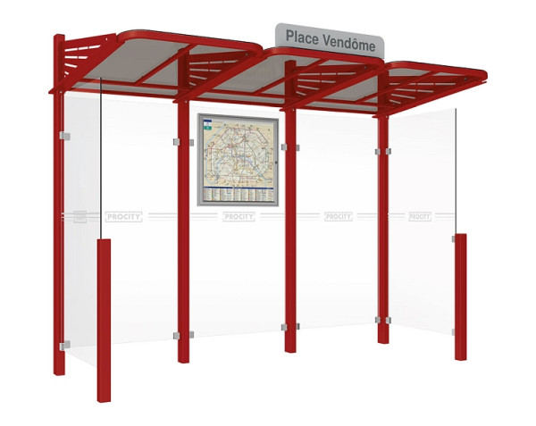 Procity Wartehalle Convi® - Standard - 2 Seitenverkleidung, Farbe RAL 3004, 529362.3004