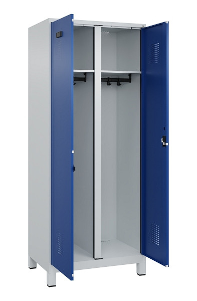 C+P Schwarz-Weiß-Spind Evolo PLUS, mit Füßen, 2 Abteile, 1950x800x500mm, 7035/5, Frontfarbe RAL 5010 Enzianblau, Zylinderschloss, 049012-22 S10033