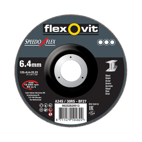 Flexovit SPEEDOFLEX Metall Schruppscheibe, A 24/30 RS-BF27, Durchmesser: 125 mm, VE: 10 Stück, 66252829512