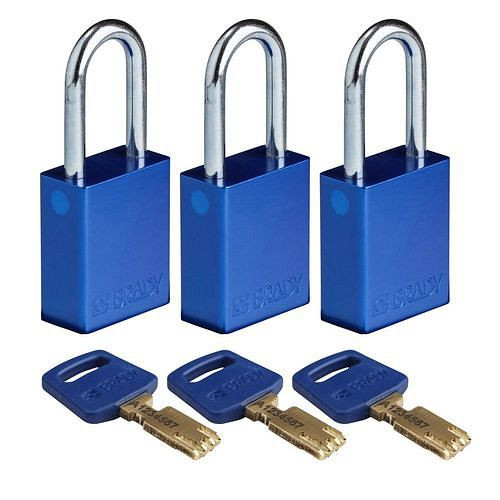 Brady Vorhängeschlösser SafeKey, mit Stahlbügel, VE: 3 Stück, lichte Bügelhöhe 38,10 mm, blau, 311837