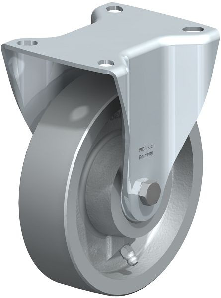 Blickle BI-G 125IK Hitzebeständige Stahlblech-Bockrolle mit Anschraubplatte, Guss, Grau, 760456