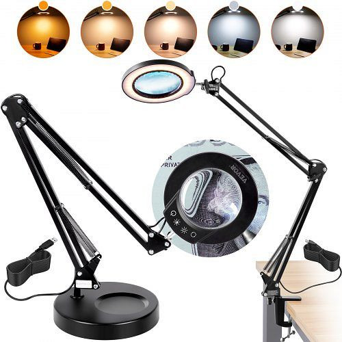 VEVOR 64 LED Lupenleuchte Lupenlampe Arbeitsleuchte mit Ständer Arbeitsplatzlampe Tischlampe 5xVergrößerung, 5-Farben-Dimmung, YGFDDYDZBCMAJI42JV9