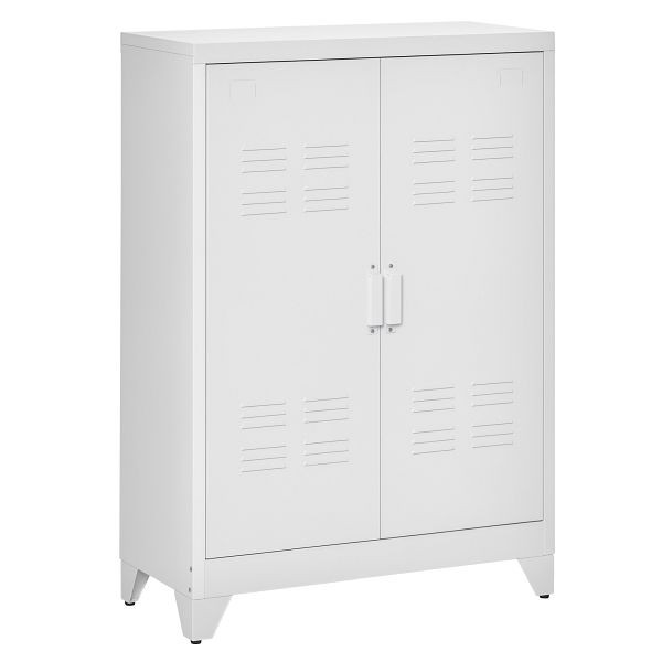 HOMCOM Aktenschrank Metallschrank Mehrzweckschrank mit magnetischer Lamellen-Doppeltür 75 x 33 x 110 cm Weiß, 838-148WT