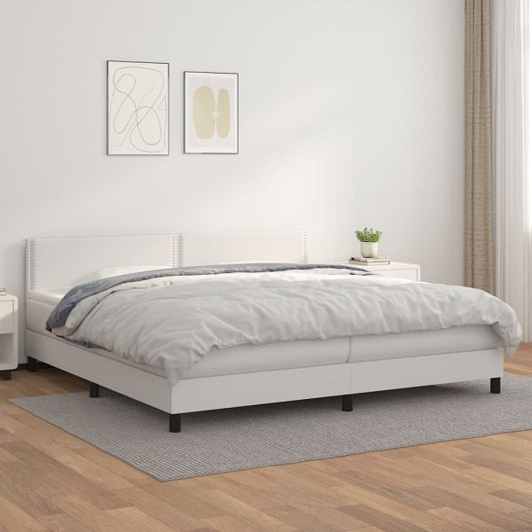 vidaXL Boxspringbett mit Matratze Weiß 200x200 cm Kunstleder, 3141084