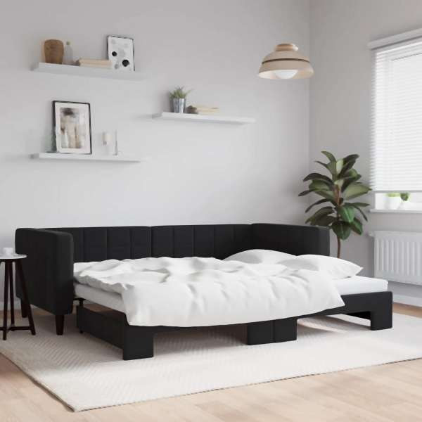 vidaXL Tagesbett Ausziehbar Schwarz 90x190 cm Samt, 3196706