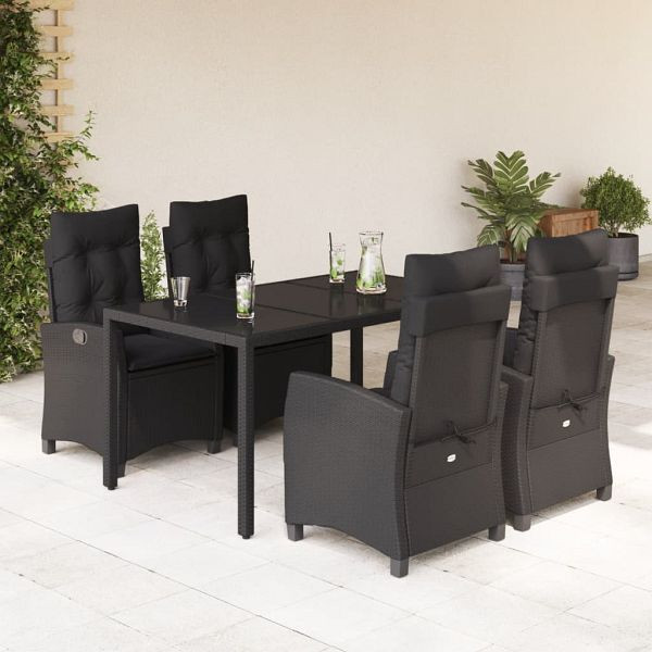 vidaXL 5-teilig Garten-Essgruppe mit Kissen Schwarz Poly Rattan, 3212638