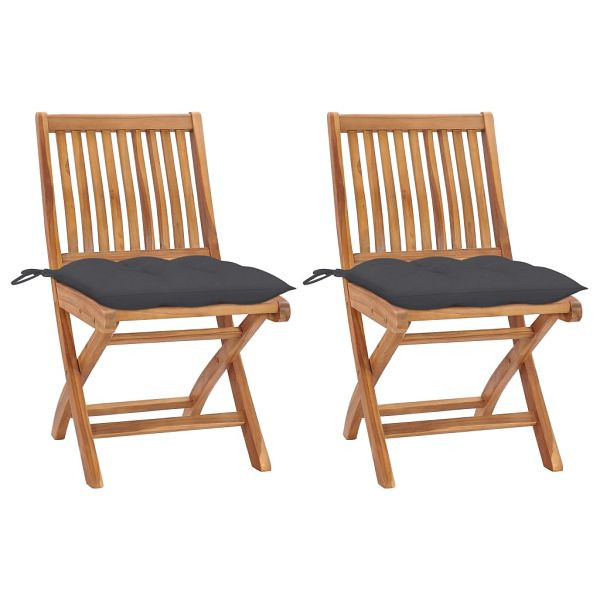 vidaXL Gartenstühle 2 Stück mit Anthrazit Kissen Massivholz Teak, 3062448