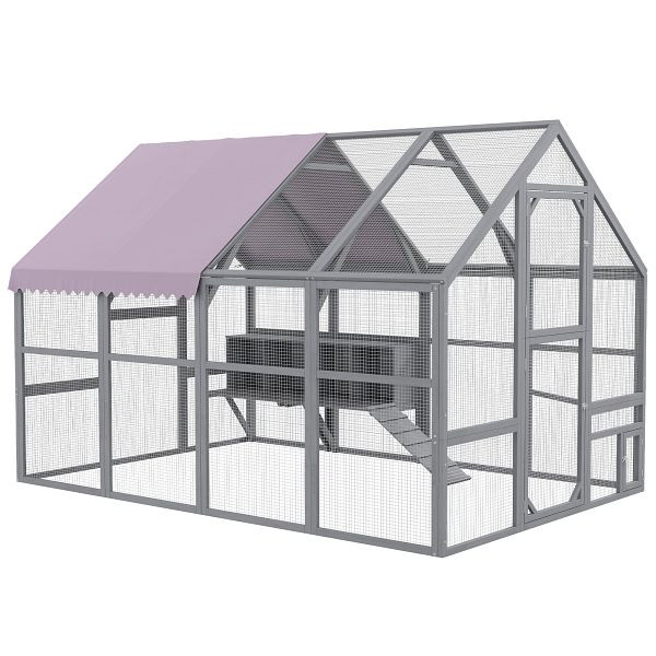 PawHut Hühnerstall Hühnerhaus Hühnerhütte, begehbar, wetterbeständig, 280 x 185,5 x 188 cm, Grau, D51-407V00GY