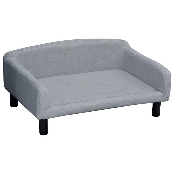 PawHut Hundesofa Hundebett Hundecouch aus Samt mit Rückenlehne, Holzbeine, Katzensofa für mittle Hunde 82 x 54 x 36 cm Hellgrau, D04-149