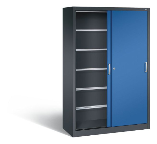 C+P Schiebetürenschrank Acurado, H1950xB1200xT500mm, Farbe: Schwarzgrau / Enzianblau, Bügelgriff, 2050-60 S10029
