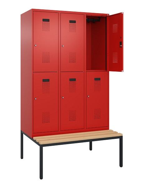 C+P Doppelstock-Spind Evolo PLUS, Bank, 6 Fächer, 2120x1200x815mm, 3020/3020, Zylinderschloss, Sitzfläche Buche-Hartholz, Sitzbank, 0493507-32 S10052