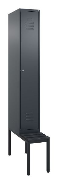 C+P Umkleidespind Classic PLUS, mit untergebauter Sitzbank, 2120x300x815mm, 7016/7016, Zylinderschloss, 0800507-10 S10029