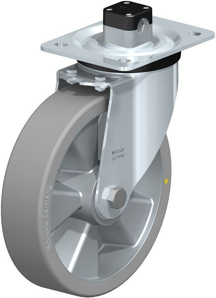 Blickle L-ALTH 200K-CS11-AS Stahlblech-Lenkrolle, mittelschwere Ausführung, mit Anschraubplatte & Zentralfeststeller, Blickle Extrathane®, Grau, 852480