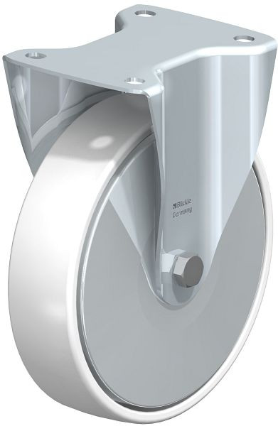 Blickle B-PPN 200R-FA Stahlblech-Bockrolle mit Anschraubplatte, Polypropylen, Weiß, 762773