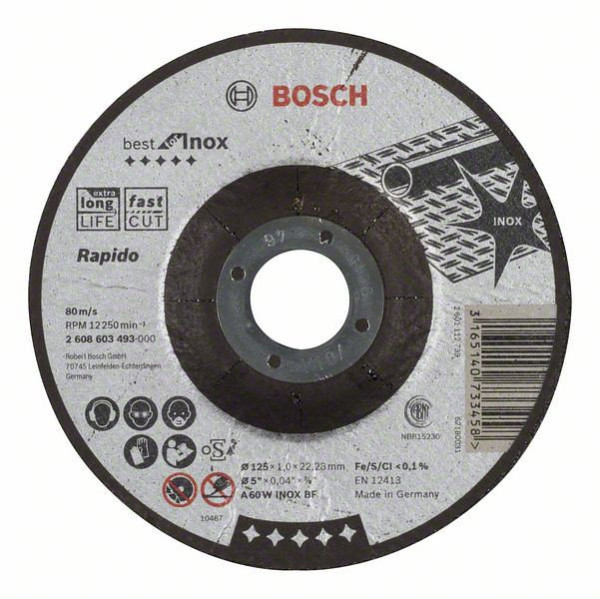 Bosch Trennscheibe gekröpft Best for Inox - Rapido A 60 W INOX BF, 125 mm, 1,0 mm, VE: 25 Stück, 2608603493