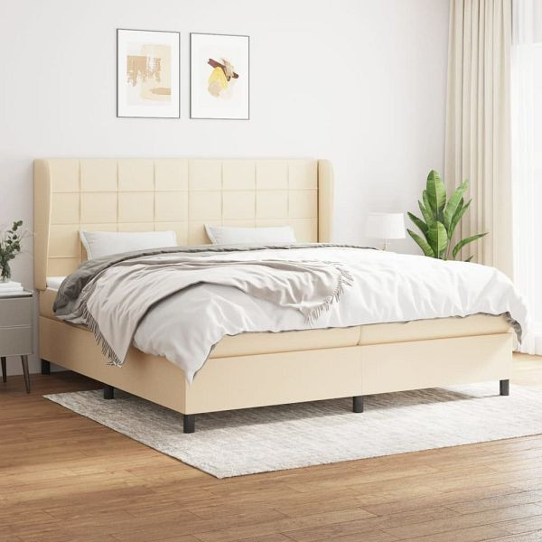 vidaXL Boxspringbett mit Matratze Creme 200x200 cm Stoff, 3127994