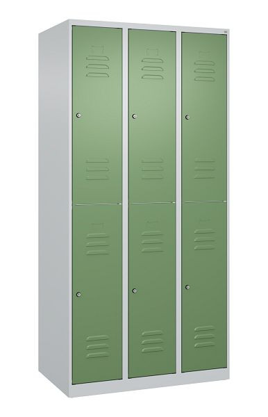 C+P Doppelstöckiger Spind Classic PLUS, 3 Abteile, 1850x900x500mm, 7035/6011, Zylinderschlösser, 080300-30 S10015