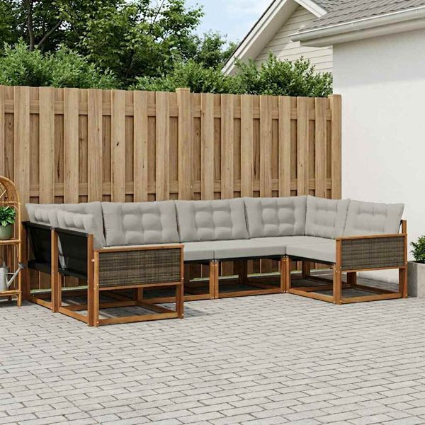 vidaXL Outdoor-Sofagarnitur mit Kissen 6-teilig Natürlich und Hellgrau, 3381643