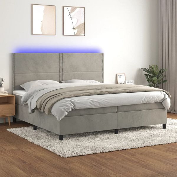 vidaXL Boxspringbett mit Matratze & LED Hellgrau 200x200 cm Samt, 3136083