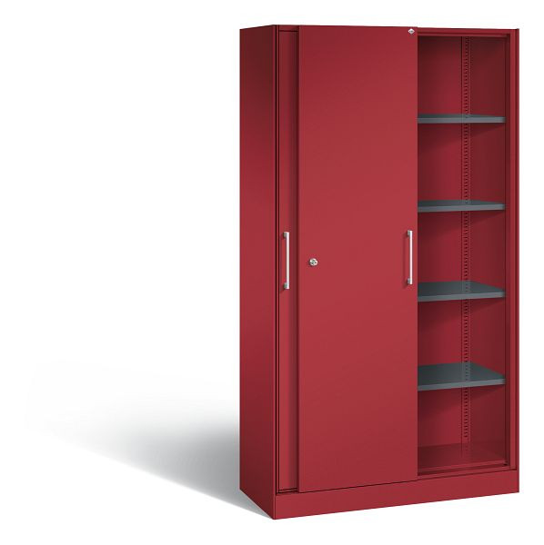 C+P Schiebetürenschrank Asisto, H1980xB1000xT435mm, Farbe: Rubinrot, Bügelgriff, 5 OH, 142002-000 S10136