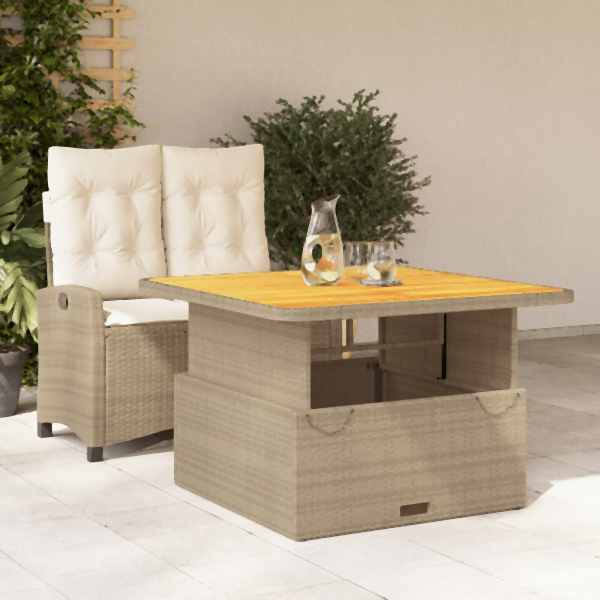 vidaXL 2-tlg. Garten-Essgruppe mit Kissen Beige Poly Rattan, UV-beständig, 3277415