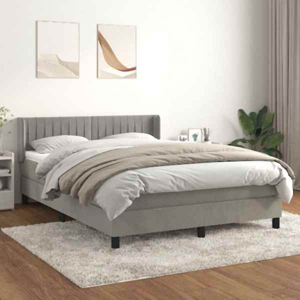 vidaXL Boxspringbett mit Matratze Hellgrau 140x190 cm Samt, 3131075