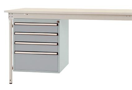 Manuflex Gehäuse-Unterbau stationär, Nutzhöhe 500 mm mit 4 Schubfächer, für Tischtiefe 800 mm, Alusilber, ZB4802.9006
