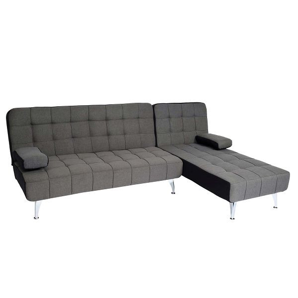 Mendler Schlafsofa HWC-K22, Couch Ecksofa Sofa, Liegefläche links/rechts Schlaffunktion, Stoff/Textil dunkelgrau, schwarz, 89562+89729