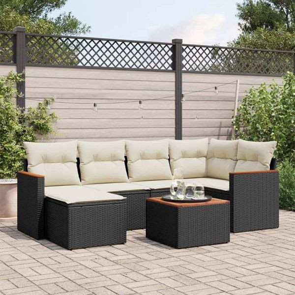 vidaXL 7-teilig Garten-Sofagarnitur mit Kissen Schwarz Poly Rattan, 3258584