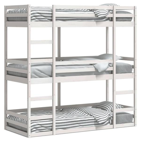 vidaXL Dreifach-Etagenbett Weiß 90x190 cm Massivholz Kiefer, 3284258