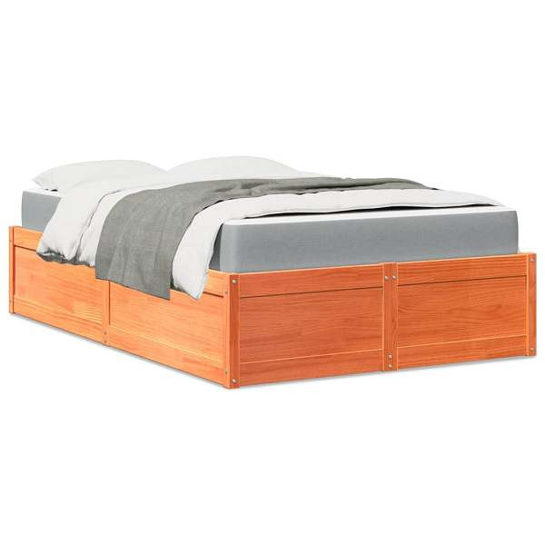 vidaXL Bett mit Matratze Wachsbraun 120x190 cm Massivholz Kiefer, 3281954