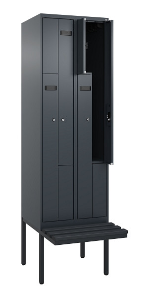 C+P Z-Spind Evolo PLUS, Bank, 4 Fächer, 2120x600x815mm, 7016/7016, Zylinderschloss, Material Sitzfläche Kunststoff, 0490437-204 S10097