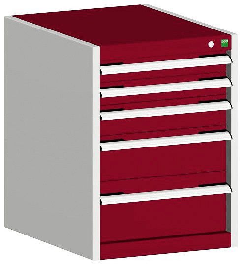 bott cubio Schubladenschrank bestückt mit 5 Schubladen BxTxH: 525 x 650 x 700 mm, RAL 7035/3004, 40018027.24V