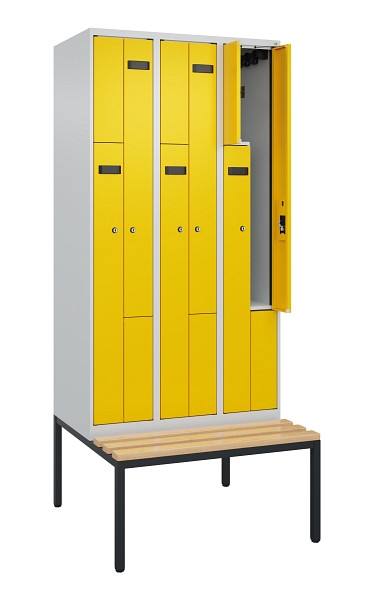 C+P Z-Spind Evolo PLUS, 6 Fächer, 2120x900x815mm, 7035/1023, Zylinderschloss, Material Sitzfläche Buche-Hartholz, Sitzbank, 0490537-306 S10025