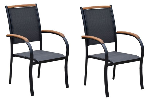 Merxx Siena Stapelsessel, 2er Set, graphitfarbenes Gestell, graues Textil, Aluminium mit Textilbespannung und FSC Akazienholz, 50841-309