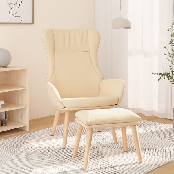 vidaXL Relaxsessel mit Hocker Creme Stoff, Top-Qualität, 3097884