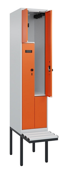 C+P Z-Spind Evolo PLUS, Bank, 2 Fächer, 2120x400x815mm, 7035/2004, Drehriegel, Material Sitzfläche Kunststoff, 0490437-122 S10056