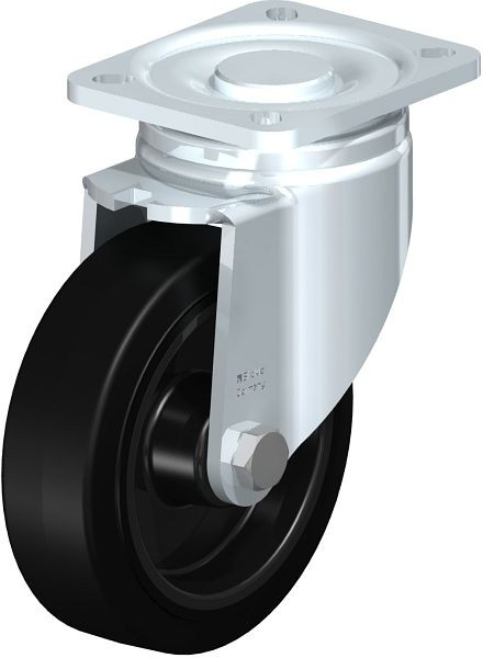 Blickle LH-POEV 125XR-1 Stahlblech-Lenkrolle, Schwerlast-Ausführung, mit Anschraubplatte, Elastik-Vollgummi, Schwarz, 656355