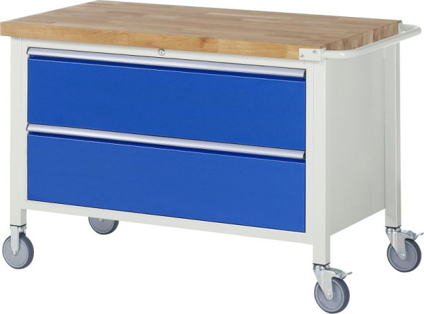 RAU Fahrbare Werkbank 8000 - Modell 8355, B1250 x T700 x H880 mm, Unterbau-Container, 2x Schubladen: 2xH270 mm, 05-8355A2-127B4S.11