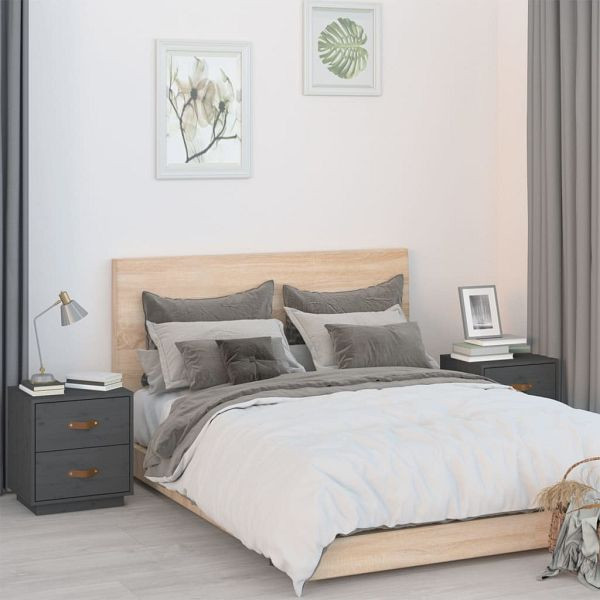 vidaXL Nachttische 2 Stück Grau 40x34x45 cm Massivholz Kiefer, 818330