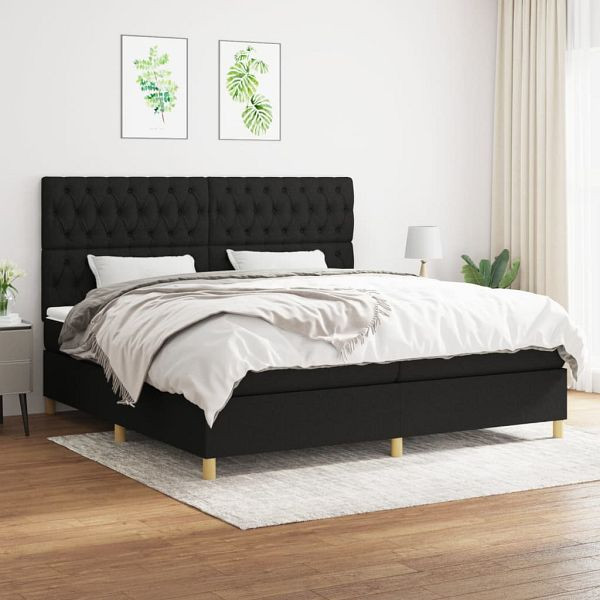 vidaXL Boxspringbett mit Matratze Schwarz 200x200 cm Stoff, 3142603