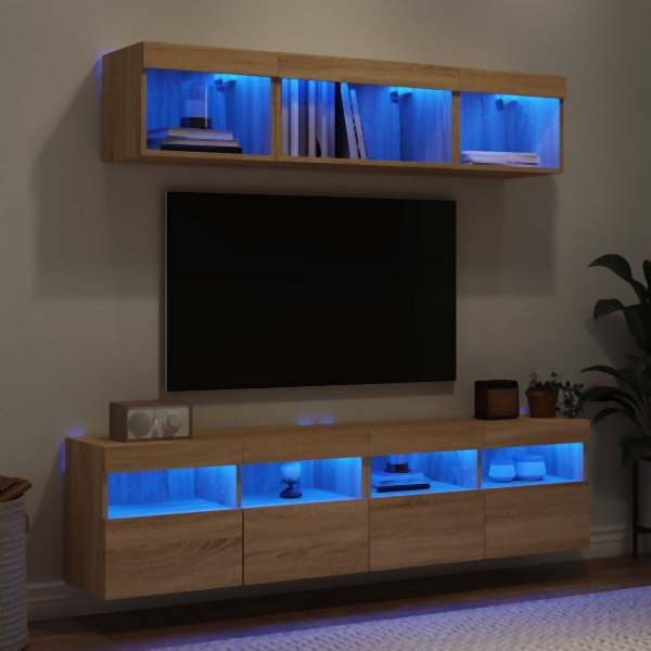 vidaXL 5-tlg. Wohnwand mit LED-Beleuchtung Sonoma-Eiche Holzwerkstoff, 3216720