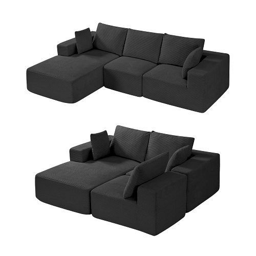 VEVOR Modulares Schlafsofa L-Form, Cord, Schwarz, 545 kg belastbar, 265 cm, mit Kissen für Wohnzimmer/Apartment, ZHSSFLX1001039A6QV0